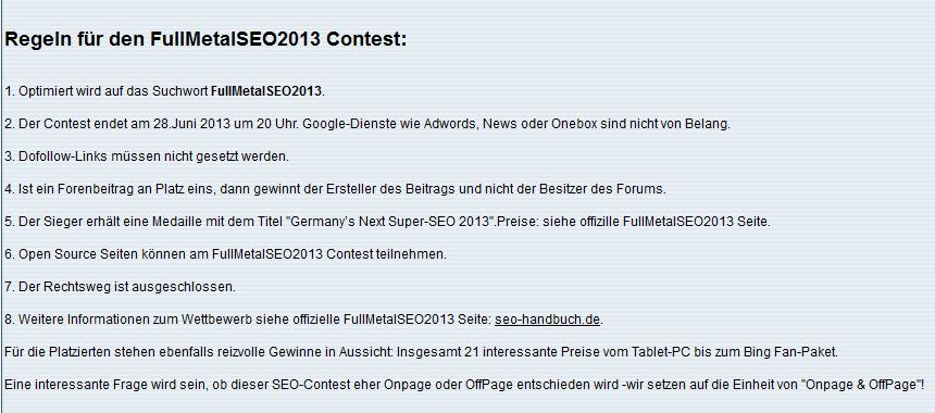 Regeln für den SEO Contest