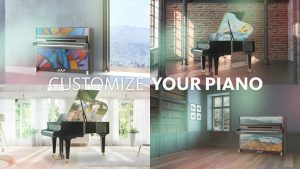 vier Pianos mit unterschiedlicher Gestaltung